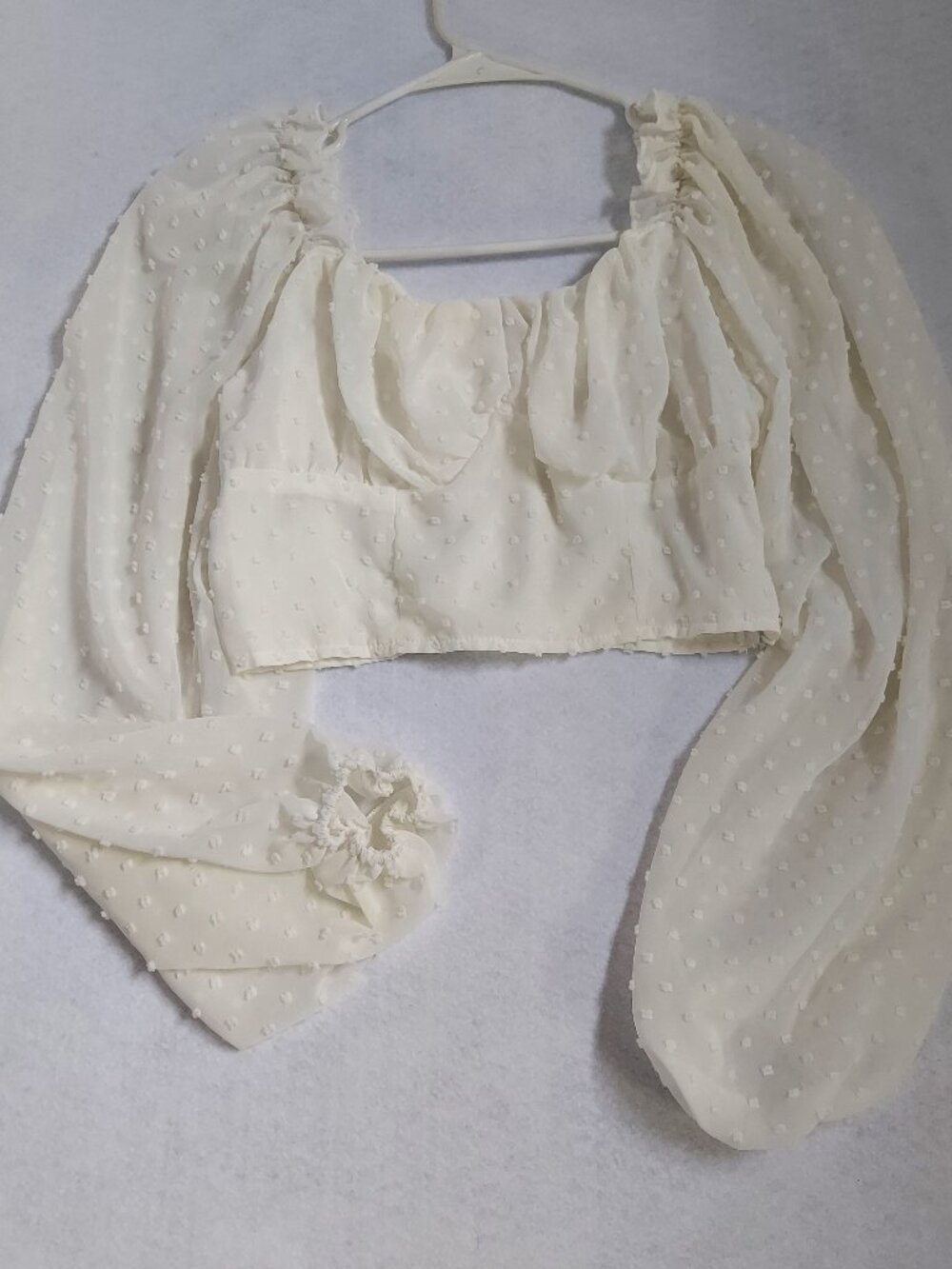 Shein White Puff Sleeve Crop Top Swiss Dot OnNOff Shoulder Size S